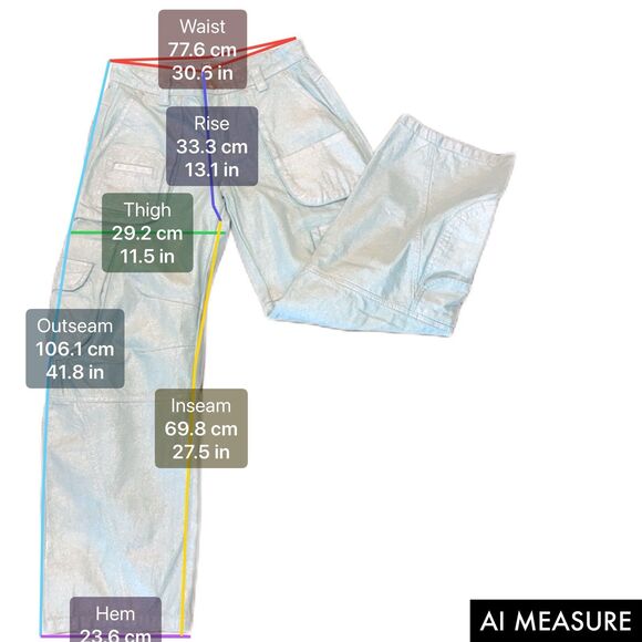 Free People Lap of Luxury Barrel Cargo Jeans Aqua Marine Metallic Size 27 NWOT - Picture 10 of 14